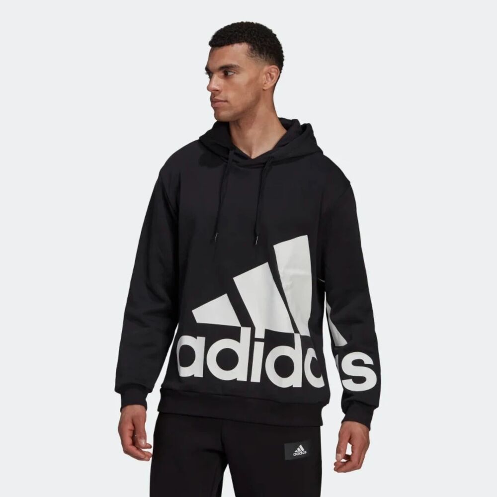 ADIDAS MENS ESSENTIALS GIANT LOGO FLEECE HOODIE BLACK SIZE MEDIUM HL6925 NEW - Picture 2 of 6